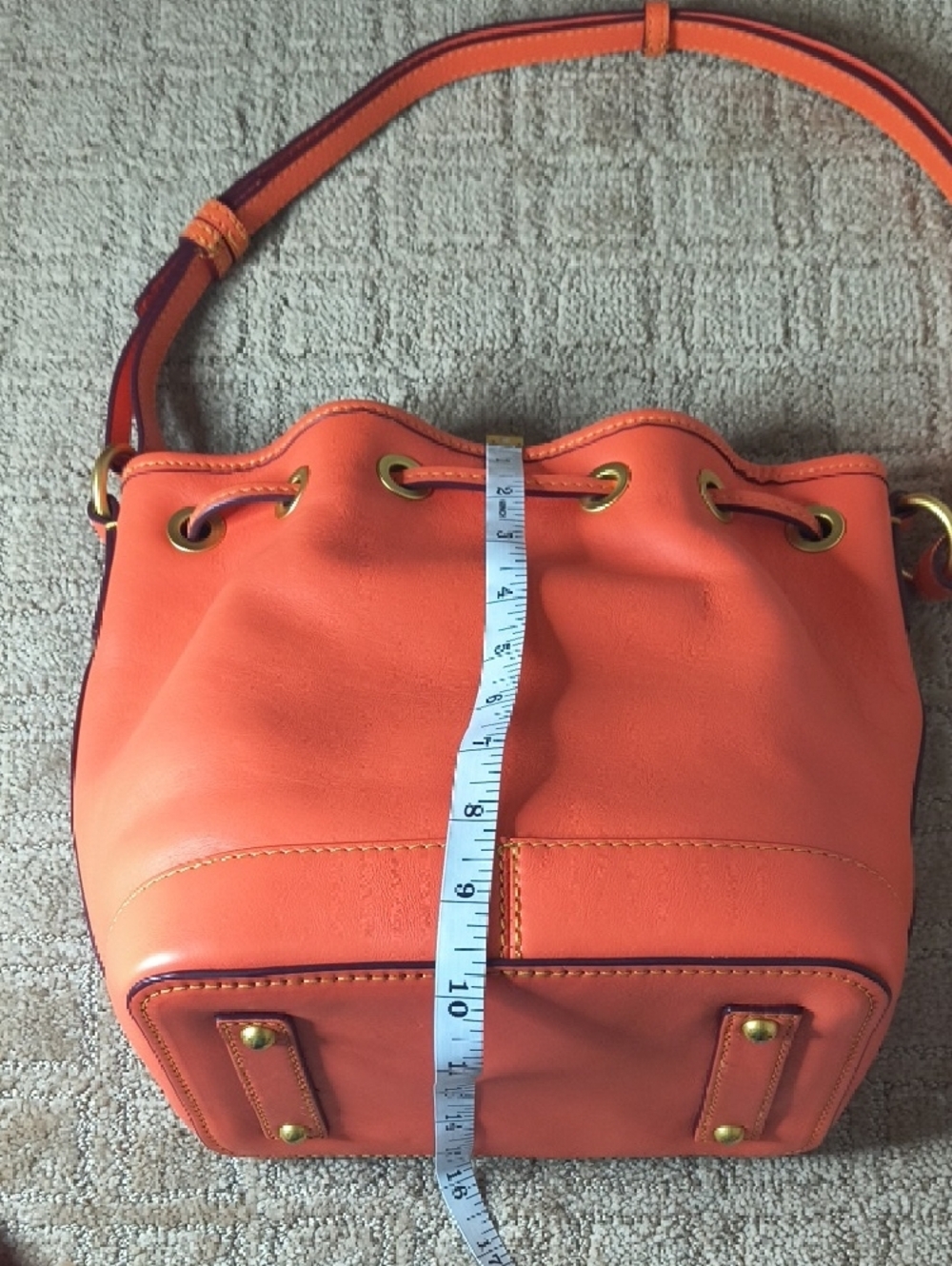 Dooney & Bourke Orange Florentine Leather Tassel Drawstring Bucket Bag - Picture 7 of 11
